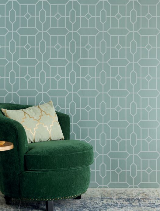 Geometric Wallpaper Wallpaper Worana light mint-turquoise shimmer Room View