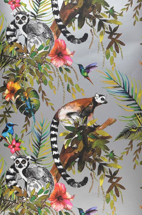 Papier peint avec des animaux Papier peint Madagascar argenté Largeur de lé