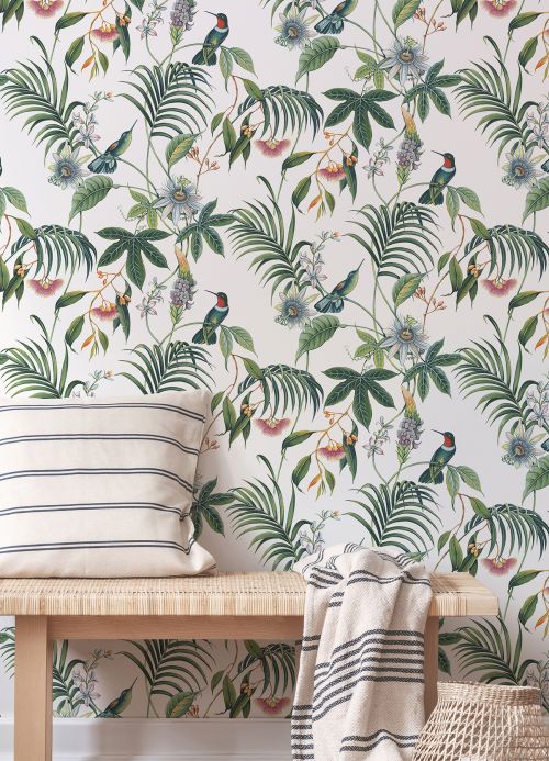 Leaf and Foliage Wallpaper Wallpaper Oasis cream white Room View