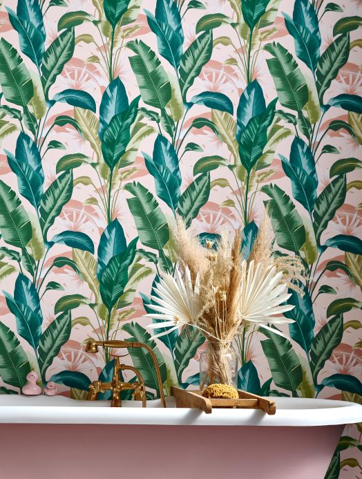 Leaf and Foliage Wallpaper Wallpaper Aruba pale pink Room View