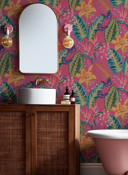 Papel pintado selva tropical Papel pintado autoadhesivo Exotic Escape rosa Ver habitación