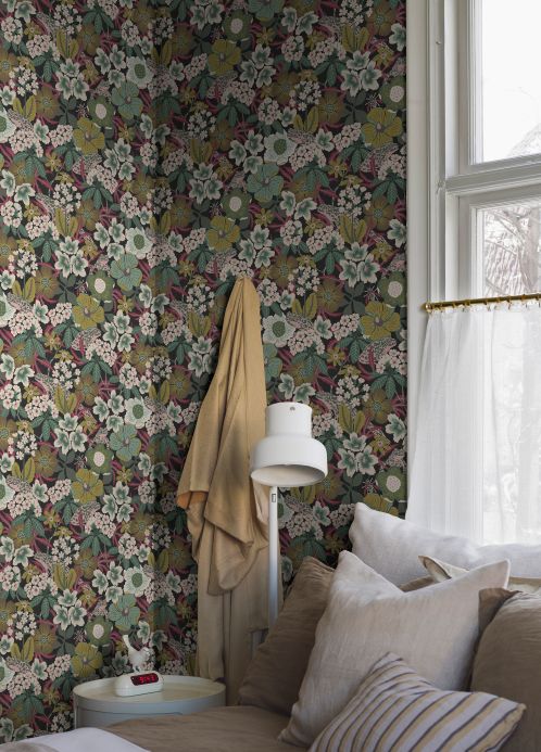 Floral Wallpaper Wallpaper Adelia shades of green Room View