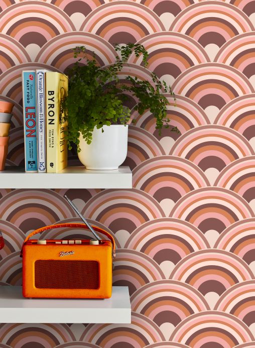 Papel de parede vintage Papel de parede Retro Rainbow laranja pardo Ver ambiente