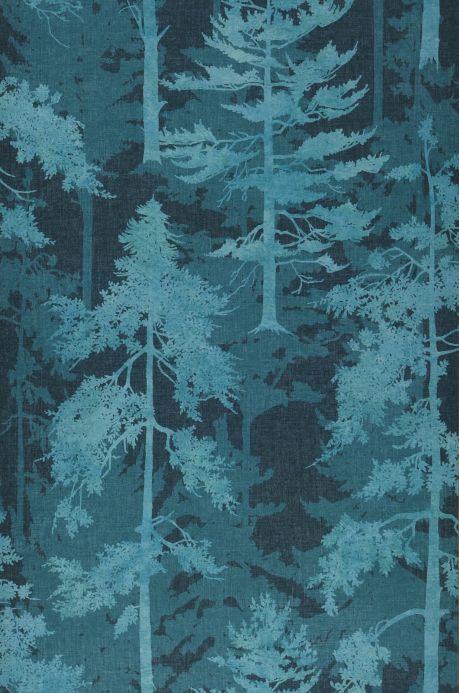 Papier peint de forêts et d’arbre Papier peint Forest Bathing bleu vert Largeur de lé