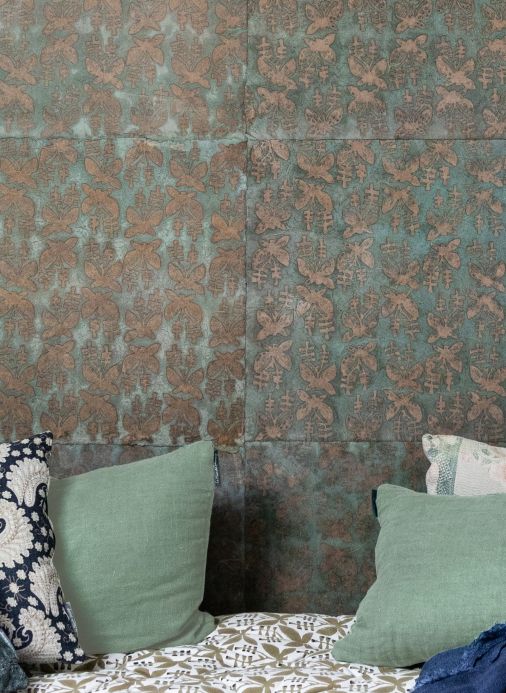 Beige Wallpaper Wallpaper Bloom Zurich mint turquoise Room View