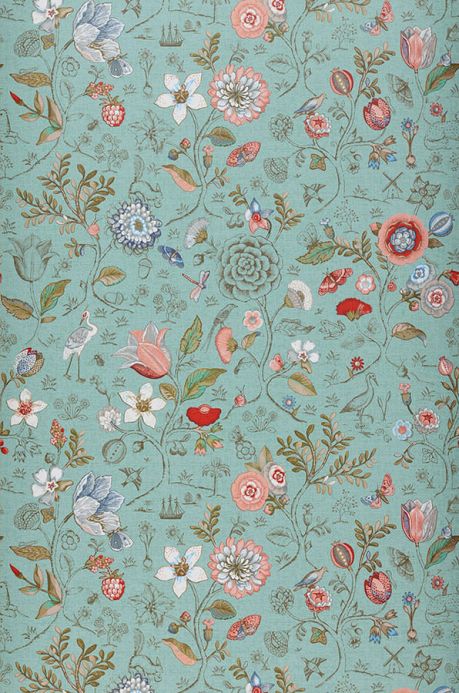 Floral Wallpaper Wallpaper Carline light mint turquoise Roll Width