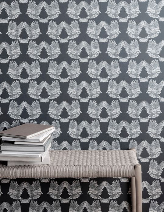 Bedroom Wallpaper Wallpaper Birds granite grey Room View