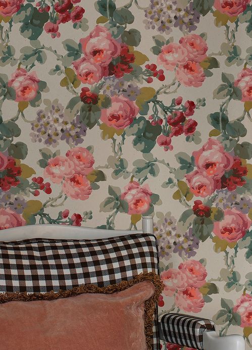 Papel pintado floral Fotomural Linnea tonos de rosa Ver habitación