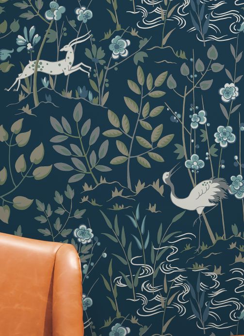 Bird Wallpaper Wallpaper Carumba black blue Room View