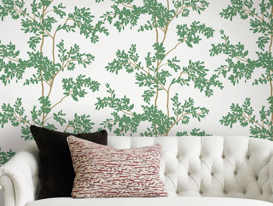 Papel pintado de bosque y árboles Papel pintado Olympia verde reseda Ver habitación