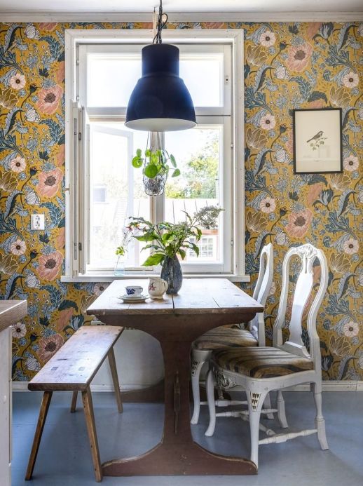 Non-woven Wallpaper Wallpaper Soria ochre yellow Room View
