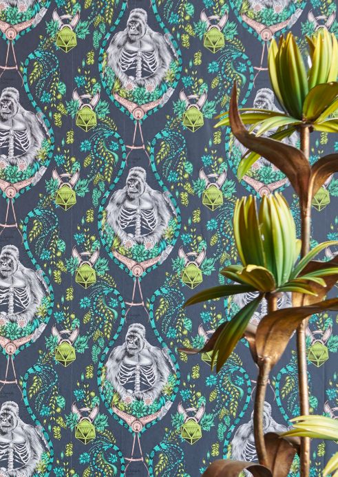 Monkey Wallpaper Wallpaper Silverback turquoise green Room View
