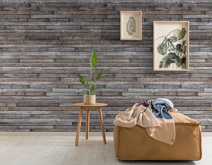 Papel pintado madera Fotomural Beach Wood tonos de gris Ver habitación