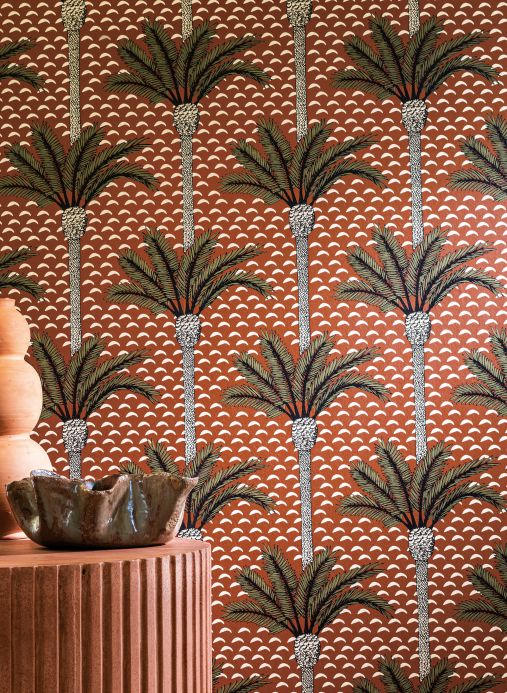 Papel pintado Art Decó Papel pintado Palm Luxe marrón castaña Ver habitación