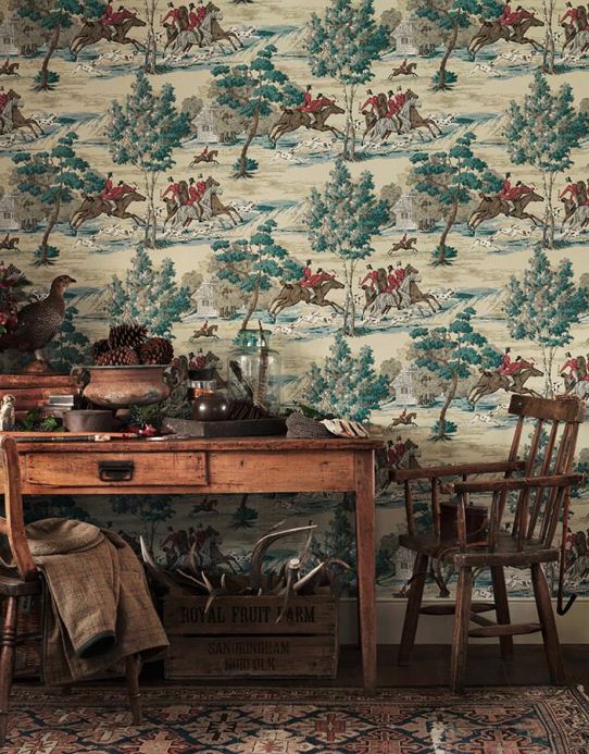 Dining Room Wallpaper Wallpaper Taylor mint turquoise Room View