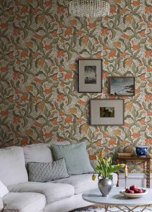 Floral Wallpaper Wallpaper Edvin coral red Room View