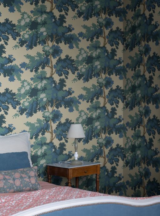 Papel pintado de bosque y árboles Papel pintado Raphael Trees turquesa pastel Ver habitación