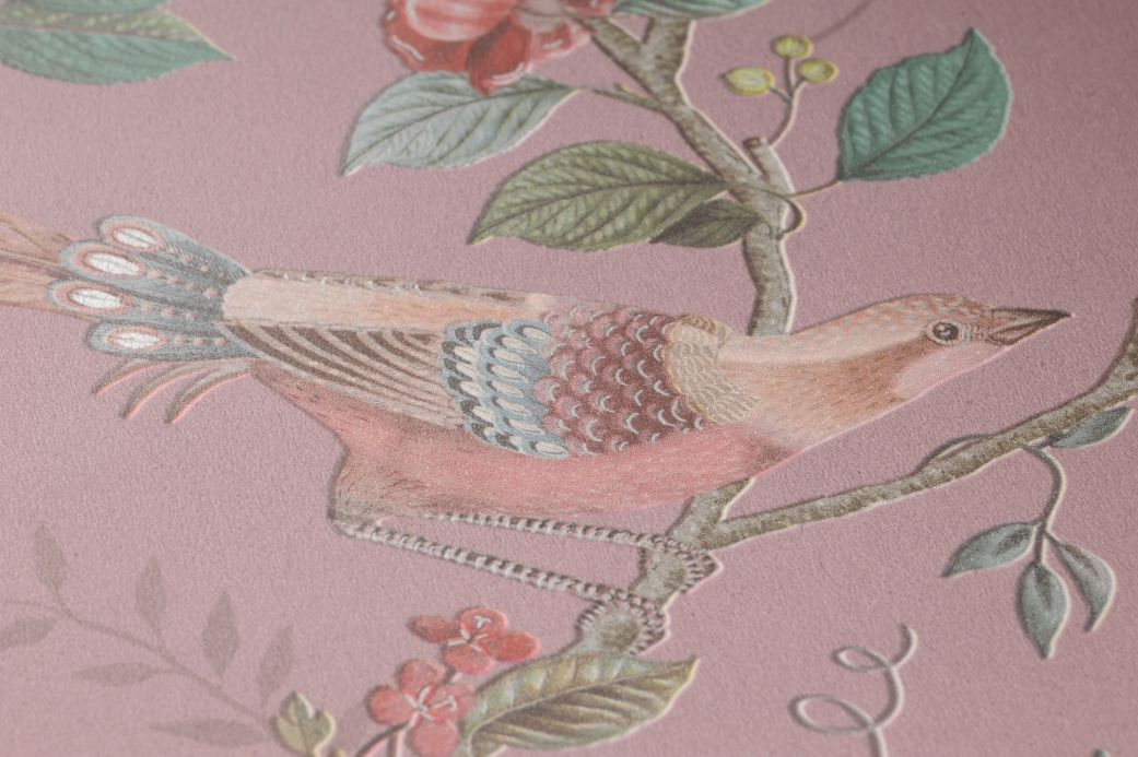 Carta da parati con uccelli Carta da parati Floribunda viola pastello Visuale dettaglio