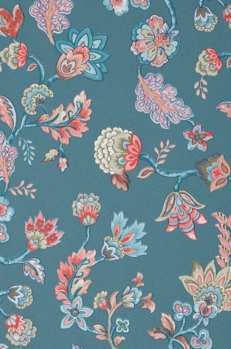 Floral Wallpaper Wallpaper Filippa turquoise blue A4 Detail