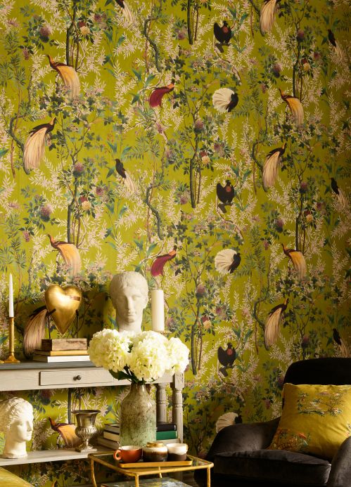 Bird Wallpaper Wall mural Royal Garden curry yellow Room View