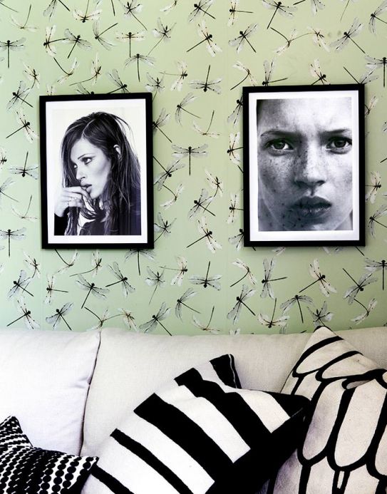 Archiv Wallpaper Dragonfly light pastel green Room View
