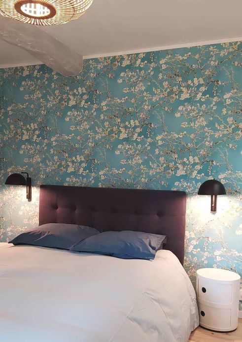 Non-woven Wallpaper Wallpaper VanGogh Blossom turquoise Room View