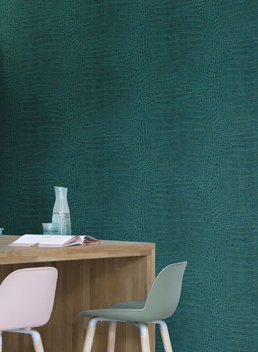 Faux Leather Wallpaper Wallpaper Reptile 02 opal green Room View