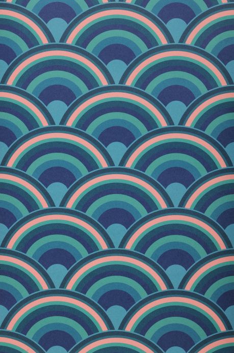 Vintage Wallpaper Wallpaper Retro Rainbow shades of blue Roll Width