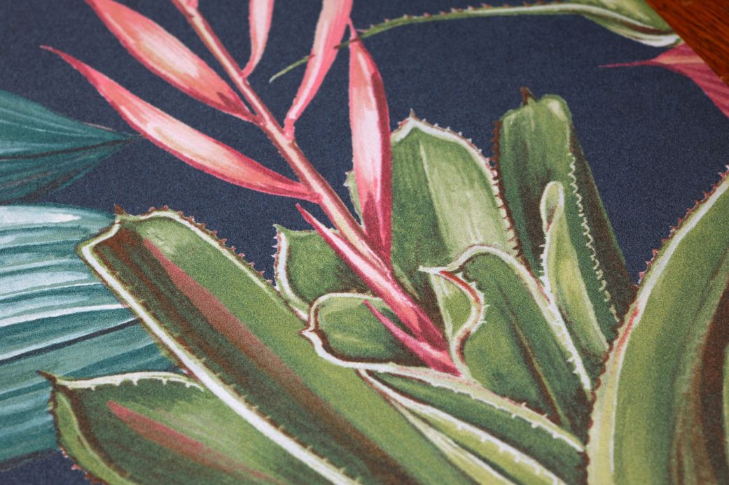Tapeten mit Blättern und Laub Tapete Palmarosa Graublau Detailansicht