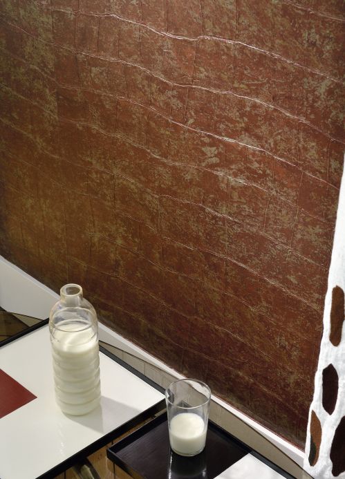 Faux Leather Wallpaper Wallpaper Croco 13 red brown Room View