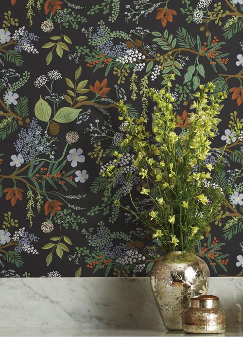 Paper-based Wallpaper Wallpaper Juniper Forest black green Room View