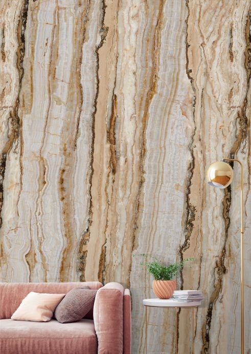 Papel de parede estilo industrial Fotomural Vertical Marble ocre Ver ambiente