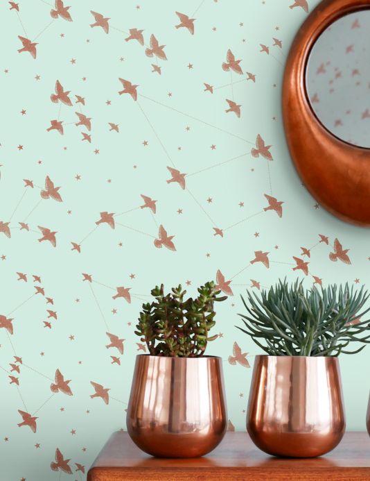 Bird Wallpaper Wallpaper Hermine pastel green Room View