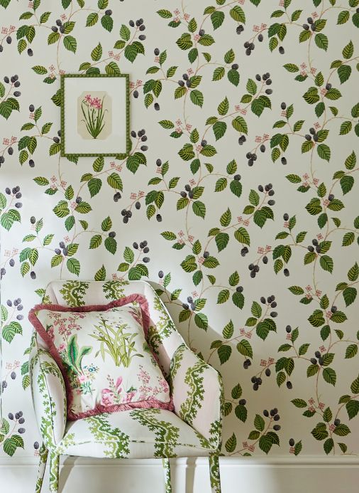 Papel pintado de hojas y follaje Papel pintado Francesca tonos de verde Ver habitación