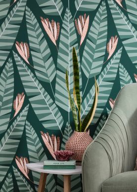 Wallpaper Jungle mint turquoise Raumansicht