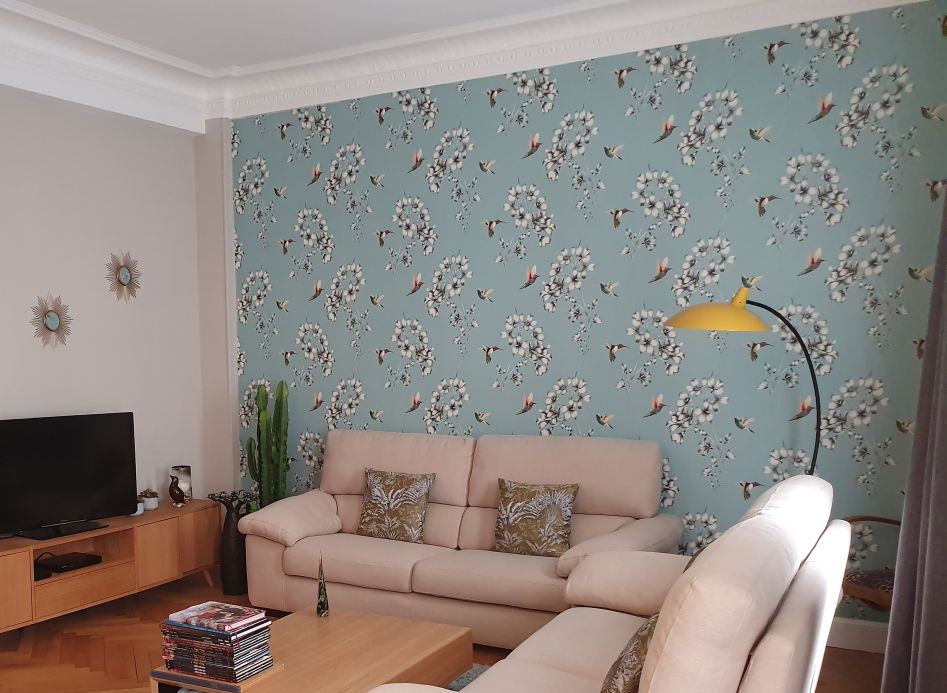 Bird Wallpaper Wallpaper Gesine pastel turquoise Room View