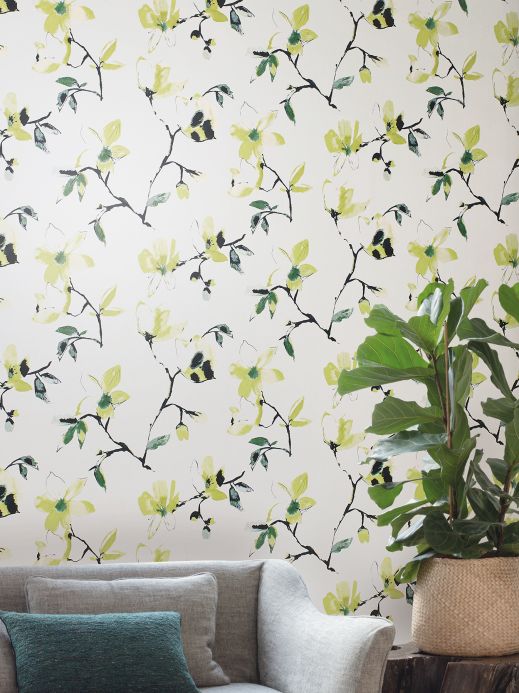 Floral Wallpaper Wallpaper Delara green yellow Room View