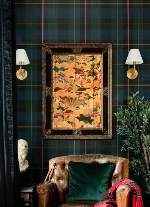Rooms Wallpaper Equestrian Plaid shades of green Room View