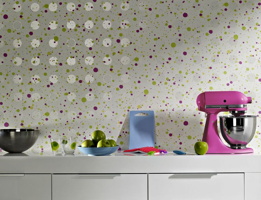 Archiv Wallpaper Dots light yellow green Room View