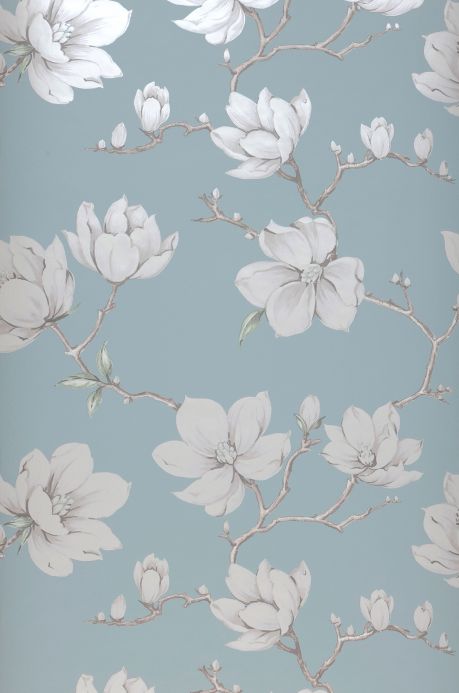 Papel pintado floral Papel pintado Magnolia gris menta Ancho rollo