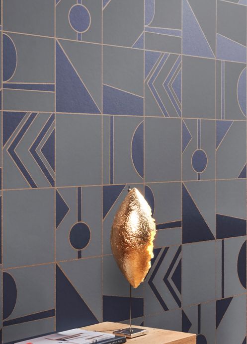 Geometric Wallpaper Wallpaper Otavio cobalt blue shimmer Room View