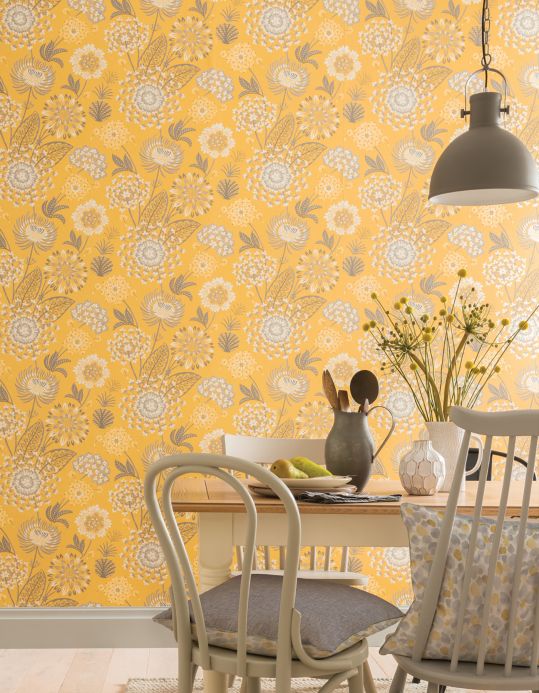 Floral Wallpaper Wallpaper Grisella gorze yellow Room View