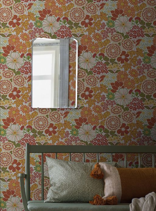 Floral Wallpaper Wallpaper Melissa orange Room View