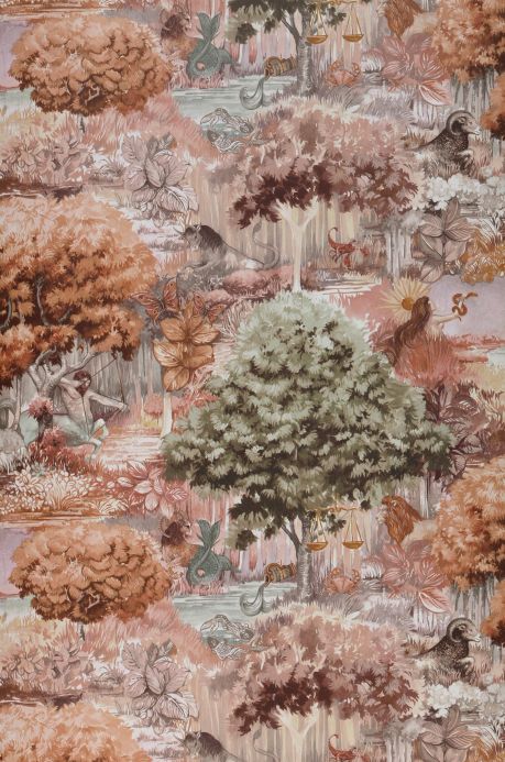 Papel pintado de bosque y árboles Papel pintado Zodiac Forest rojo beige Ancho rollo