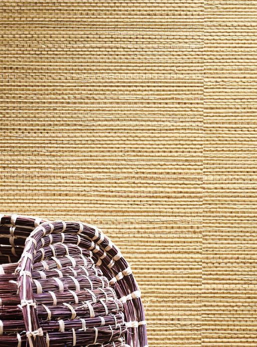 Papel de parede vinílico Papel de parede Grasscloth Impression bege pardo Ver ambiente