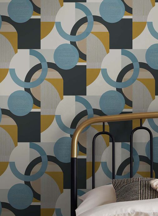 Geometric Wallpaper Wallpaper Ukiyo light blue grey Room View
