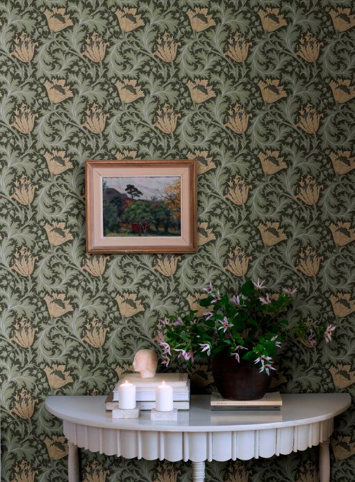 Papel pintado William Morris Papel pintado Maledisan gris verdoso Ver habitación