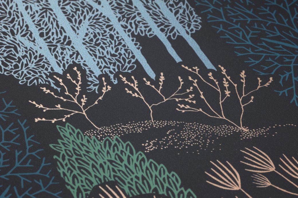 Carta da parati con foresta e alberi Carta da parati Escama blu acqua Visuale dettaglio