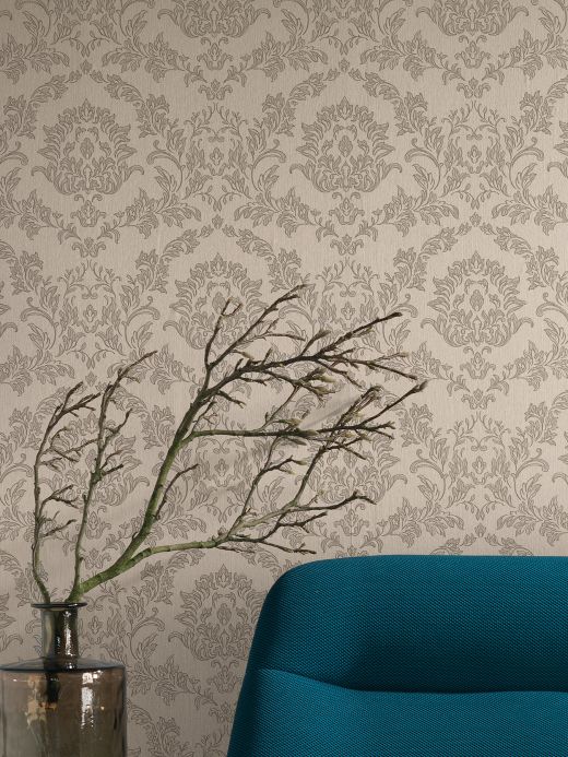 Damask Wallpaper Wallpaper Clarise light grey beige Room View