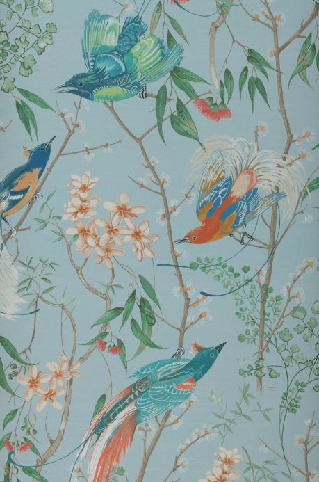 Papel pintado con pájaros Papel pintado Motley Birds azul claro Ancho rollo